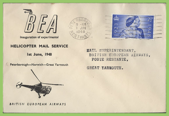 G.B. 1948 BEA Helicopter Mail Service, Peterborough to Great Yarmouth