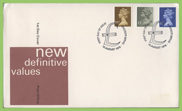 G.B. 1979 three Machin definitives u/a Post Office First Day Cover, Windsor