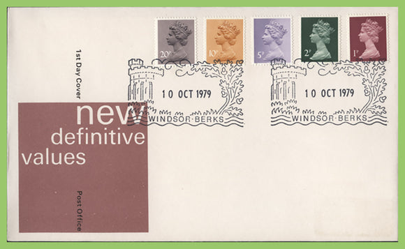 G.B. 1979 1p, 5p & 20p new phosphor paper definitive Post Office First Day Cover, Windsor