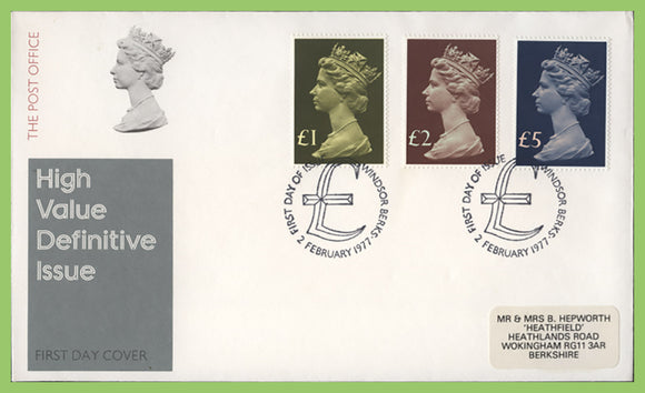 G.B. 1977 High Value Definitives on Post Office First Day Cover, Windsor (Label address)
