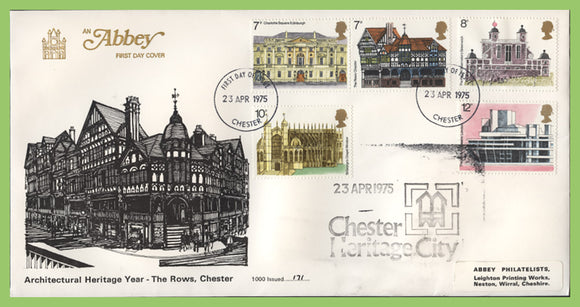 G.B. 1975 Architectural Heritage set on Abbey First Day Cover, Chester + Cachet