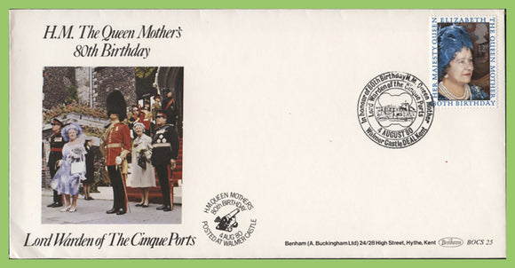 G.B. 1980 Queen Mother issue on Benham First Day Cover, Walmer Castle, Deal