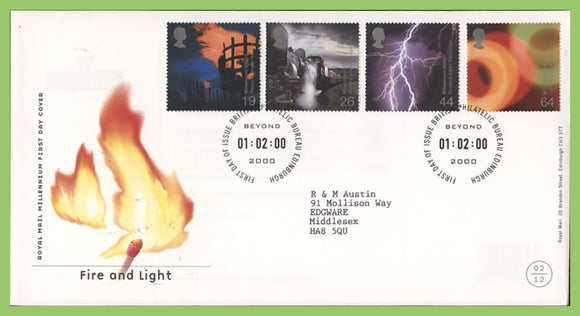 G.B. 2000 Fire & Light on Royal Mail First Day Cover, Bureau