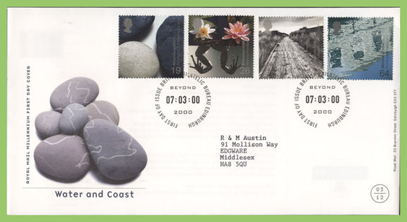 G.B. 2000 Water and Coast set on Royal Mail First Day Cover, Bureau
