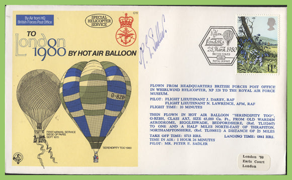 G.B. 1980 RAF to London 1980 by Hot Air Balloon flown & signed cover