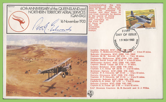 Australia 1980 RAF 60th Anniversary of the Queensland, N.T.A.S, (Qantas), Signed P T Edwards