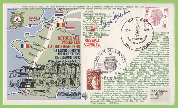 Belgium/France 1981 RAFES Return to the Pyrenees, dual cancel flown & signed cover