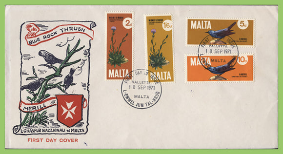 Malta 1972 National Plant and Bird of Malta First Day Cover, Valletta