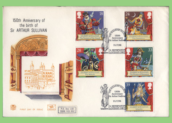 G.B. 1992 Gilbert & Sullivan set on Cotswold First Day Cover, London SW7