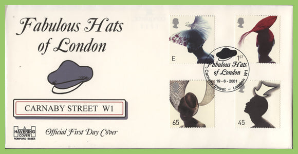 G.B. 2001 Fabulous Hat set Havering First Day Cover, Carnaby Street, London W1