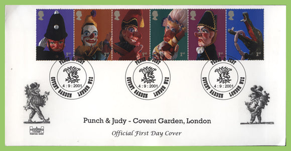 G.B. 2001 Punch & Judy set Havering First Day Cover, Covent Garden, Loncon WC2