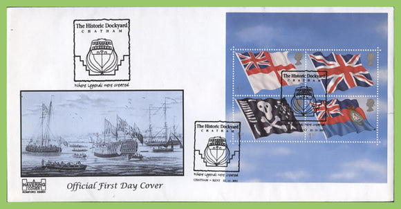 G.B. 2001 Flags & Ensigns M/S on (bl) Havering First Day Cover, Chatham (box)