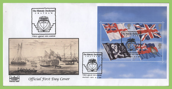 G.B. 2001 Flags & Ensigns M/S on (br) Havering First Day Cover, Chatham (box)