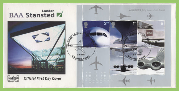 G.B. 2002 Airliners miniature sheet Havering (white) First Day Cover, Stanstead
