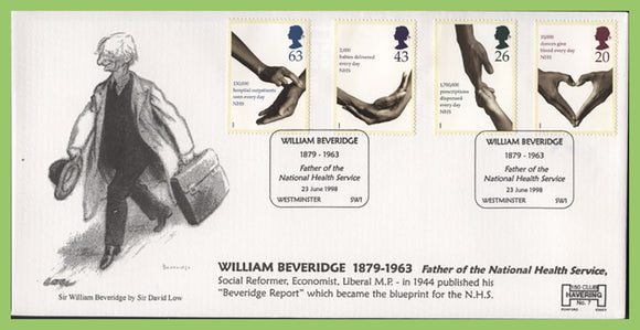 G.B. 1998 NHS Health set 'Bevridge' Havering First Day Cover, Westminster SW1