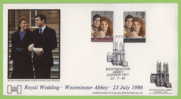 G.B. 1986 Royal Wedding set on Havering First Day Cover, Westminster Abbey