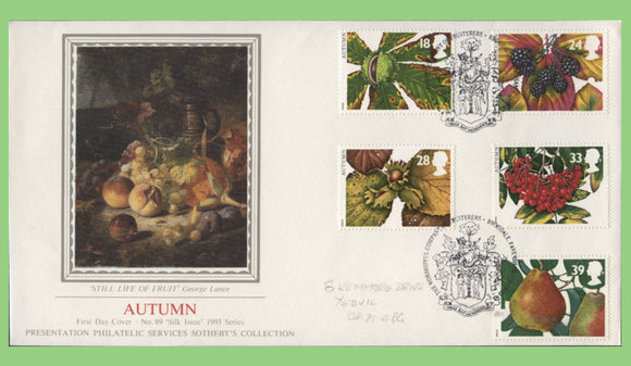 G.B. 1993 Autumn set on PPS silk First Day Cover, Faversham