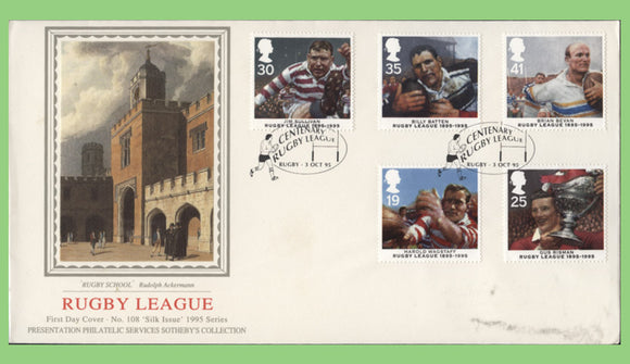 G.B. 1995 Rugby League set on PPS silk First Day Cover, Rugby