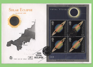 G.B. 1999 Total Eclipse miniature sheet on Stuart First Day Cover, Penzance