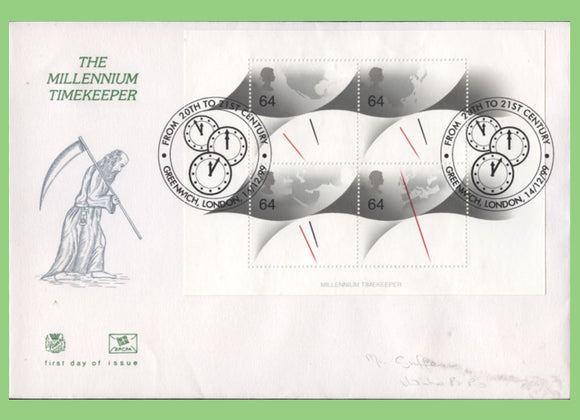 G.B. 1999 Millennium Timekeeper mini sheet on Stuart First Day Cover