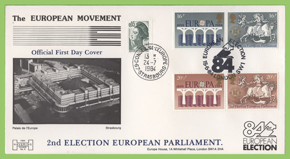 G.B. 1984 Europa official Havering dual cancel First Day Cover, London SW1/Strasbourg