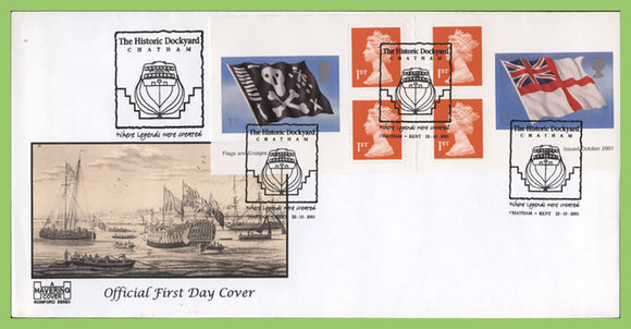 G.B. 2001 Flags & Ensigns booklet pane on Official Havering First Day Cover, Chatham