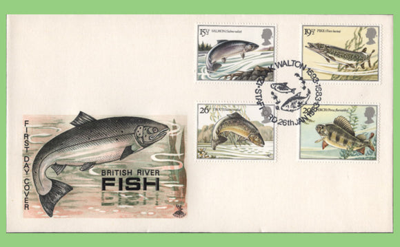 G.B. 1983 River Fishes set u/a Mercury First Day Cover, Izaak Walton, Stafford