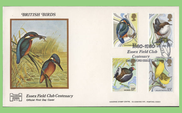 G.B. 1980 Birds set u/a Havering First Day Cover, Essex Field Club, Chelmsford