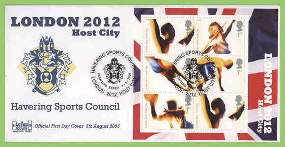 G.B. 2005 London 2012 Olympic Host City M/S Havering (white) First Day Cover, Romford