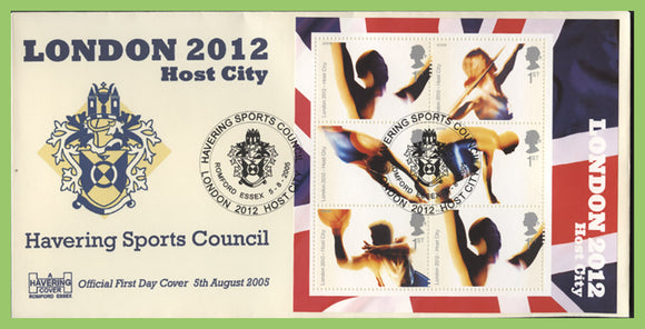 G.B. 2005 London 2012 Olympic Host City M/S Havering (cream) First Day Cover, Romford