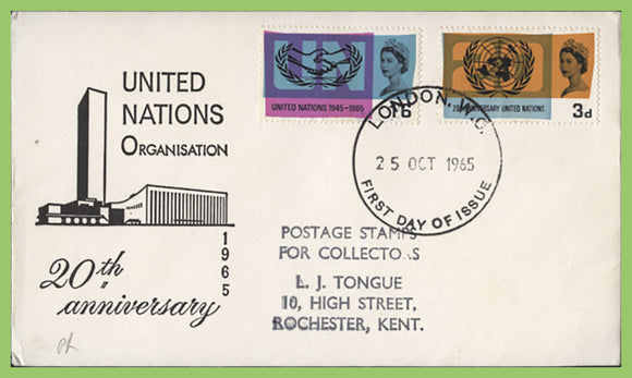 G.B. 1965 U.N. & I.C.Y. phosphor set on First Day Cover, London WC