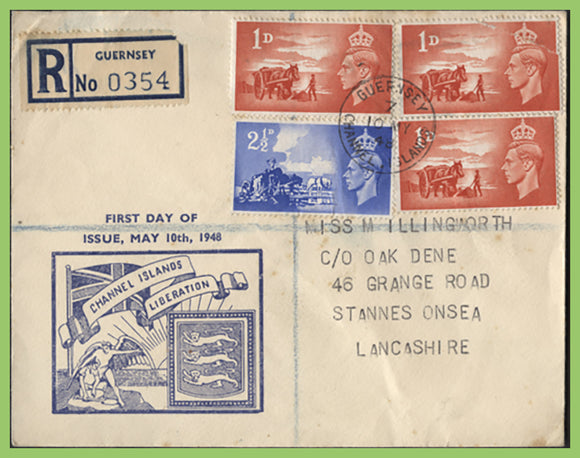 G.B. - Guernsey 1948 Channel Island Liberation on registered Guernsey First Day Cover