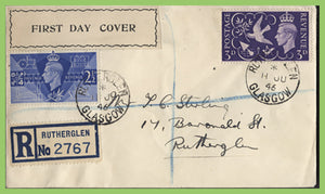 G.B. 1946 KGVI Victory set on plain First Day Cover