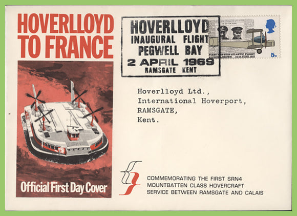 G.B. 1969 5d Anniversaries on Official Hoverlloyd First Day Cover, Ramsgate Kent