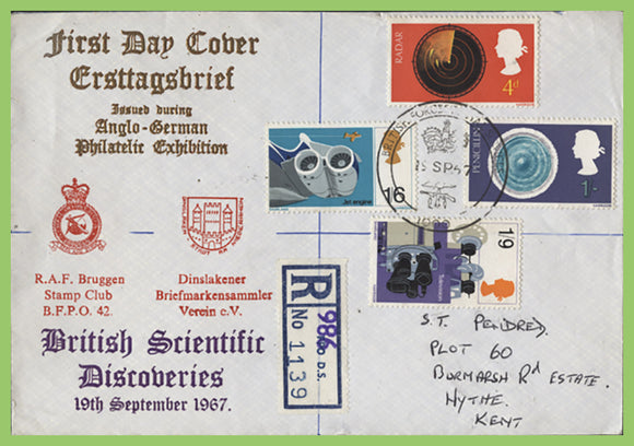 G.B. 1967 British Discovery set on RAF Bruggen First Day Cover, BFPS 1000