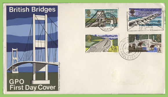 G.B. 1968 Bridges set on GPO First Day Cover, Menai Slogan & cds