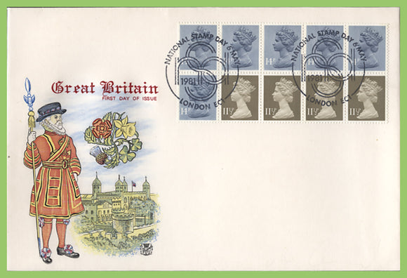 G.B. 1981 £1.30 booklet pane on Stuart First Day Cover, NSD Cameo Centre, London