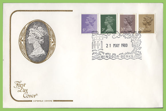 G.B. 1980 2p, 5p, 20p & 50p definitive on Cotswold First Day Cover, Windsor