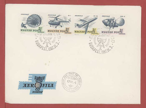 Hungary 1967 Air. Aerofila 67. Airmail Stamp Exhibition, Budapest set on First Day Cover