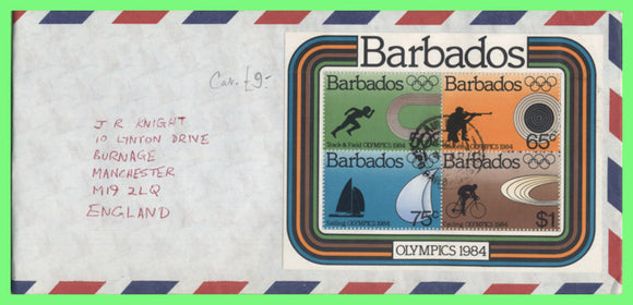 Barbados 1984 Olympics miniature sheet on cover to England