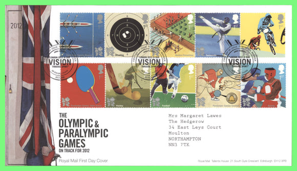G.B. 2012 Olympic & Paralympic Games set Royal Mail First Day Cover, Rowington Warwick