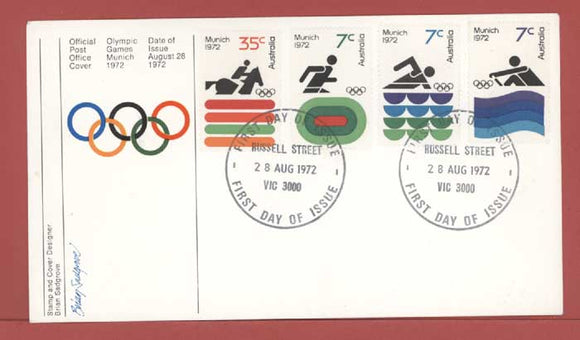 Australia 1972 Munich Olympics set First Day Cover
