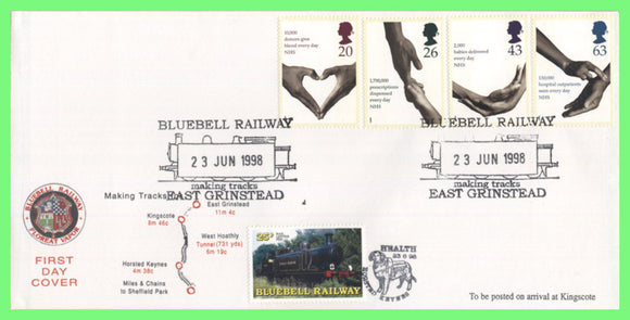 G.B. 1998 NHS Health set on Bluebell Railway Letter Fee First Day Cover