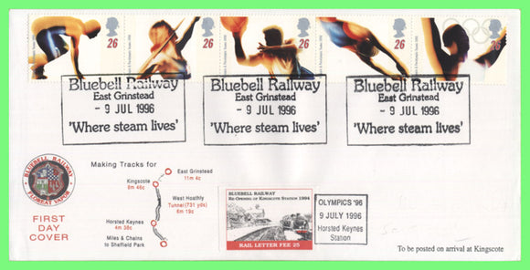 G.B. 1996 Sports set on Bluebell Railway Letter Fee First Day Cover