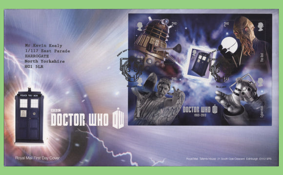 G.B. 2013 Dr Who mini sheet on Royal Mail First Day Cover, Cardiff