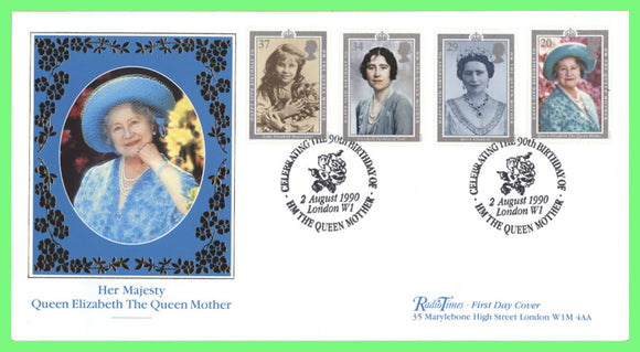 G.B. 1990 Queen Mother set on Covercraft First Day Cover, London W1