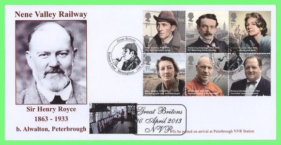 G.B. 2013 Great Britons (not set) on Nene Railway Letter Fee First Day Cover