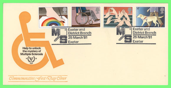 G.B. 1981 Year of Disabled People set on official First Day Cover, M.S. Exeter