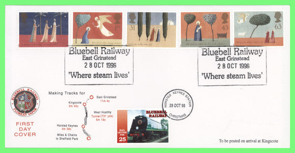 G.B. 1996 Christmas set on Bluebell Railway Letter Fee First Day Cover