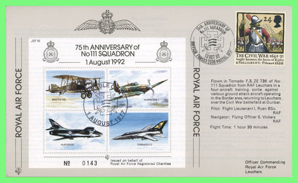 G.B. 1992 RAF 75th Anniversary of No 111 Squadron Flown Cover, JFS16